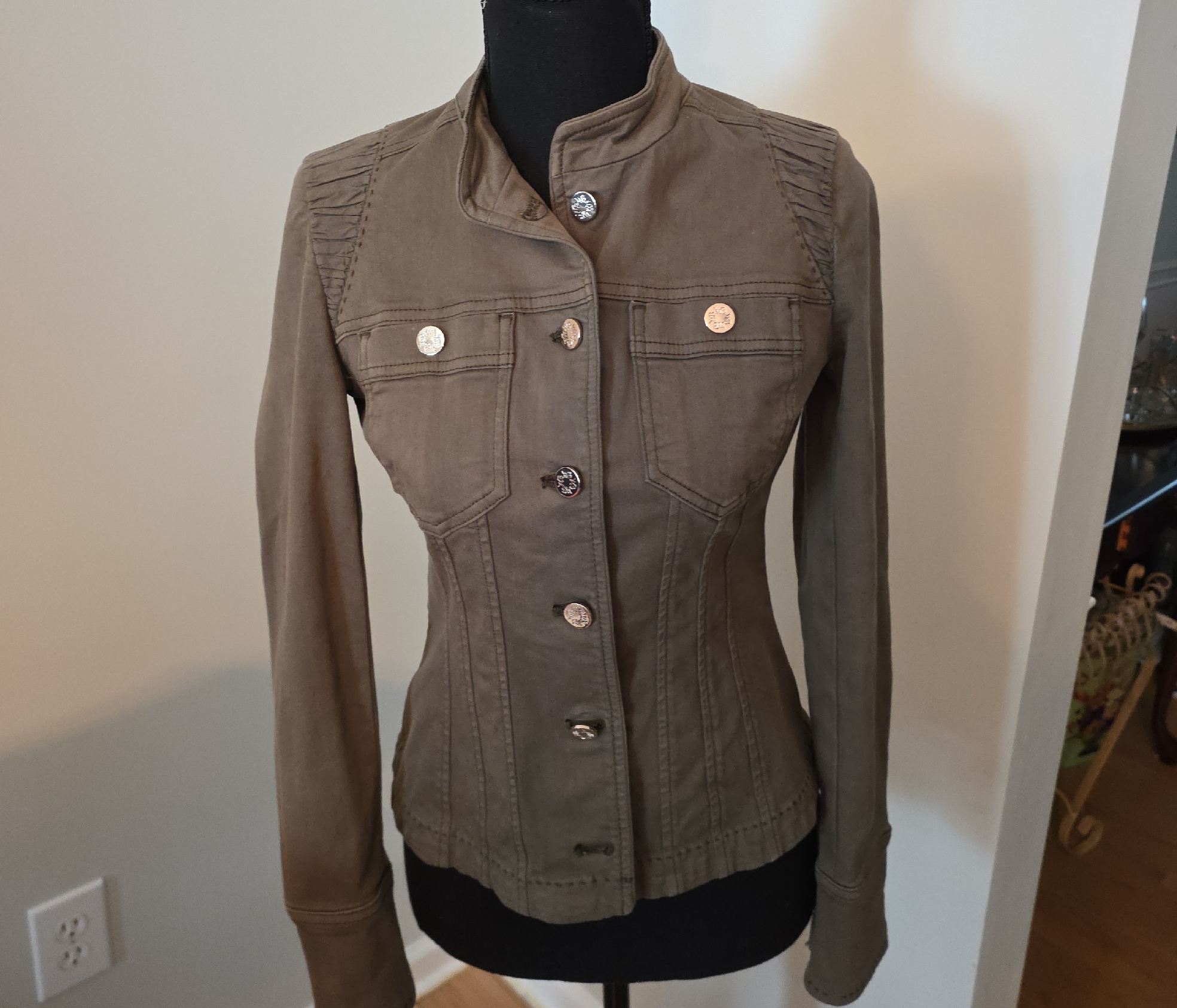 Whbm Olive Green Denim Jacket Size 00 Like New